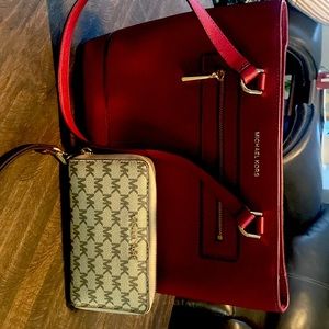 Michael Kors purse red with matching wallet.